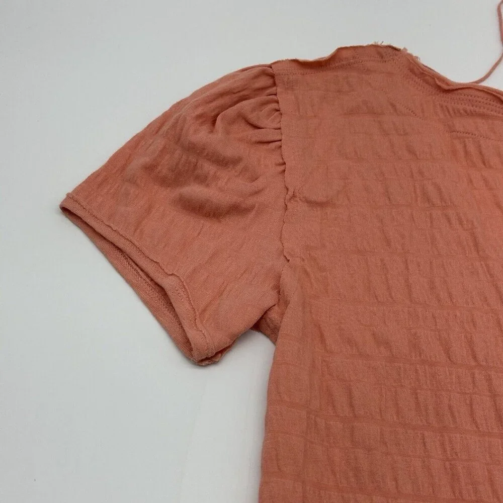 Free People Sugar Cube Women's Size Small Burnt Coral Pink V-Neck Ruched Top NWT - Picture 12 of 13